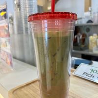 Matcha latte (bringing my own cup) at Kamu Kamu in Bangkok