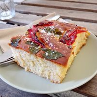 Warm from the oven, delicious focaccia at Nutmeg + Thyme in Burford