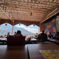 Seating and views   at Shambala Cafe in Rishikesh