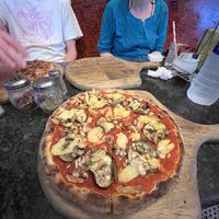 Eggplant, mushroom and potato pizza (omit cheese)  at Raj's Spanish Café in Kolkata