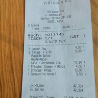 Rechnung at Virtuous Pie in Cologne