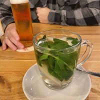 Kölsch and ginger mint tea   at Virtuous Pie in Cologne
