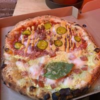 Pizza Cheeseburger and Carbonara  at El Vato Loco in Barcelona