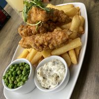 Banana blossom fishy n chips 😍  at The Glass Box in Clevedon