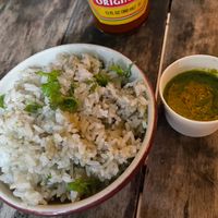 Cilantro rice with excellent garlic cilantro sauce at Muchos in Boracay
