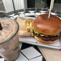 Coco Latte, smoked chipotle burger, skinny fries #Veganuary at Green Papaya in Dallas