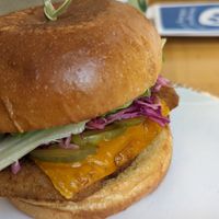 Vegan orange chicken burger at Green Papaya in Dallas