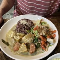 Curry fried tofu and veg with rice   at La Carotte Qui Rit in Surat Thani