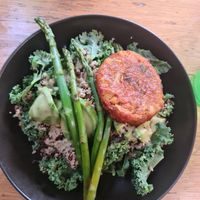 Breakfast greens with lentil patty at My Cafe in Griffith