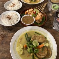 Tempeh and sweet potato curry. Mixed vegetable curry. Tofu satay.  at Healthy Warung in Gianyar