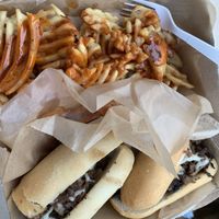 Vegan Philly cheesesteak with chipotle bbq fries🤩🤤 at Tattooed Mom in Philadelphia