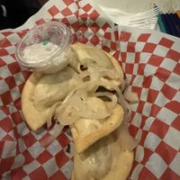Vegan pierogi with onion and sour creamm  at Tattooed Mom in Philadelphia