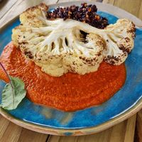 Couliflower, rice and romanesca sauce at Valvas Cozinha Intuitiva in Florianopolis