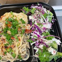 Pasta Copenhagen with mushrooms, sundries tomatoes and artichokes cooking in garlic  at Copenhagen European Kitchen & Bakery in Katy
