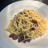 Pasta limone with olives and capers . Freshly squeezed lemon juice and virgin olive oil  at Copenhagen European Kitchen & Bakery in Katy