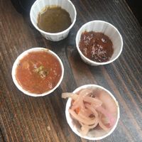 From left: salsa ranchera, salsa susy, salsa picante, and escabeche  at Pepino's Fresh Mexican Grill in Portland