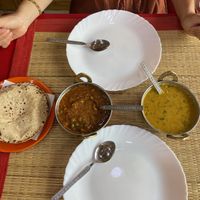 Fried Dahl, Kaju Mattar curry, chapati   at Shankara Vegis in Agra