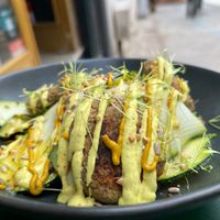 Falafel plate wit h mustard sauce at Ecolonco Greenshop in Lisbon