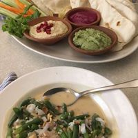 Thai bean salad and trio of dips with pita bread at Anokhi Cafe in Jaipur