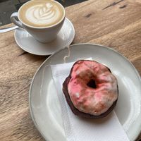 Cappuccino and donut  at Full Circle Coffee in Ghent