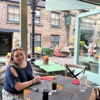 Looking out of the restaurant   at Giggling Squid in Harrogate