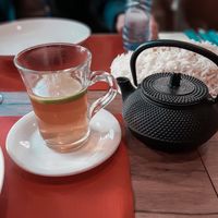 Salted Lassi tea (without milk because they had no plant milk) at Indian Royal Spicy in Brussels