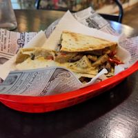 Piadina with Seitan, Mushrooms, Humus and dried tomatoes at Ina Espai de Cafè i Piadina in Barcelona