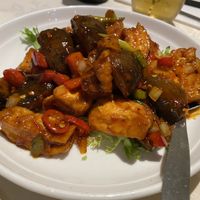 Braised tofu and Chinese mushrooms Szechuan style  at Gerrard's Corner in London