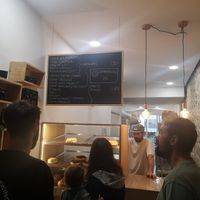 View of shop front and menu at La Moderneta in Girona