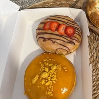 Mango and strawberry cream doughnuts  at La Moderneta in Girona