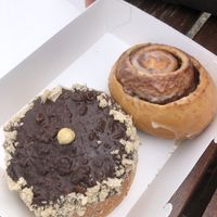 Ferrero Rocher (3,80€) and cinnamon roll (3,20€) - yum 😋   at La Moderneta in Girona