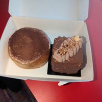 Tiramisu doughnut and hazelnut chocolate cake. at La Moderneta in Girona