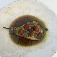 Smoked eggplant  at Panigyri Festival Food in Santorini