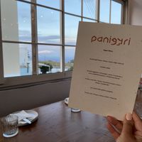 Our groups vegan menu and the view 😃   at Panigyri Festival Food in Santorini