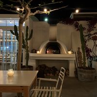 Cute patio with heaters (we went in May). Great ambience.   at Panigyri Festival Food in Santorini