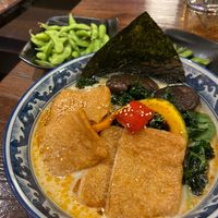 Creamy ramen with extra tofu and crispy kale at Hinodeya - Union Square in San Francisco