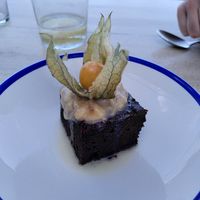 Chocolate cake with banana puree at El Curry Verde in Hondarribia