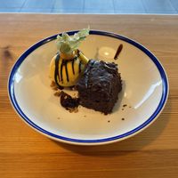 Chocolate cake & mango ice cream   at El Curry Verde in Hondarribia