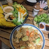 Stir fried vegetable and tofu noodles, pancake, tomato tofu at A Little Kitchen - Bếp Nhỏ in Hoi An