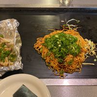 Okonomiyaki and mushroom parcel (and beer)  at Jirokichi - / 次郎吉 in Hiroshima