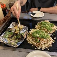 Eggplant with ponzu and two orders of vegan okonomiyakii  at Jirokichi - / 次郎吉 in Hiroshima