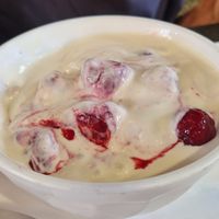 Crema de "llet" vegana amb fruita vermella at La Cantina De Balenya in St Miquel De Balenya