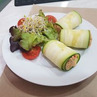 Smoked tofu rolls (quite good) at Mundo Vegan in Barcelona