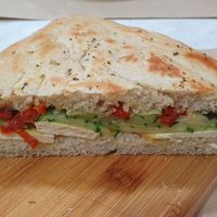 Homemade Focaccia Tofu, lightly toasted and totally yummy at Mundo Vegan in Barcelona