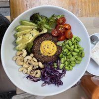 Protein Salad bowl with burger   at Mundo Vegan in Barcelona