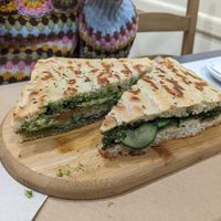 Veggie pesto focaccia  at Mundo Vegan in Barcelona