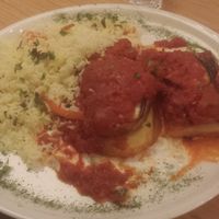 Aubergines and potatoes with rice at Jetties in Haarlem