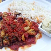 Afghan dish with eggplant and potatoes, ordered with hummus instead of yoghurt at Jetties in Haarlem