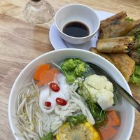 Vegetable pho and spring rolls  at Bahn Mi Tron - CircleT in Ninh Binh