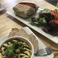 chili and falafel wrap at My Organic Corner in Weston